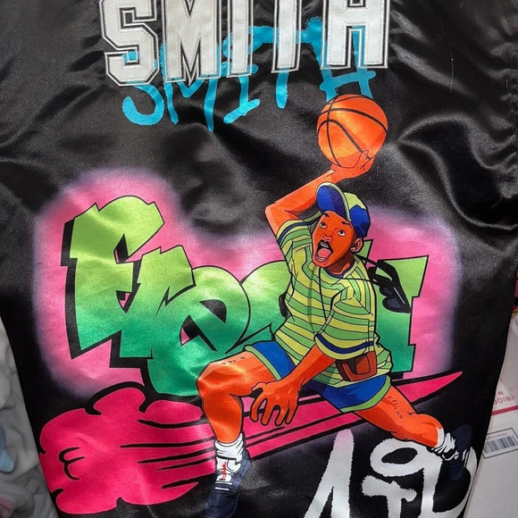 Classics Fresh Prince Of Bel Air Bomber Jacket Mens M Black Satin - Picture 6 of 7